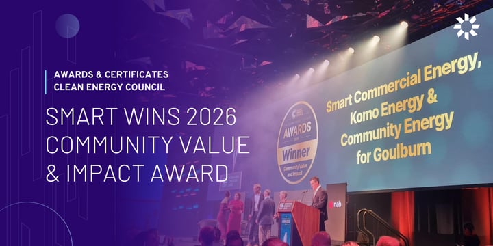Smart Commercial Energy Wins Community Value & Impact Award 2026 - at Clean Energy Council Awards Night